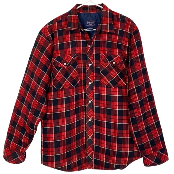 Vintage 90s Flannel Shirt Jacket Mens Size Large Quilted Oversized Shacket Red - Picture 1 of 10